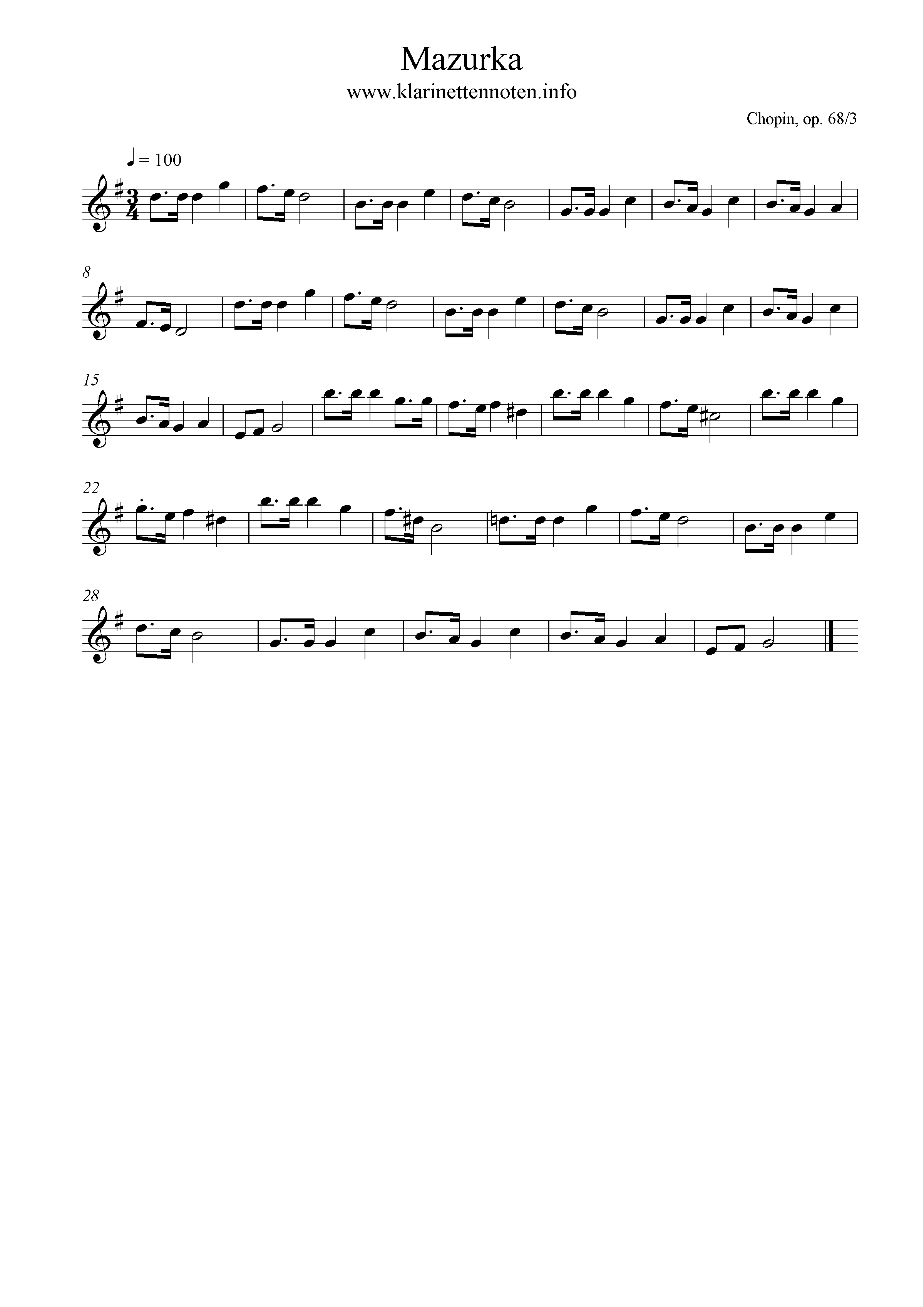 Mazurka in F, op. 68/3, Chopin, Noten